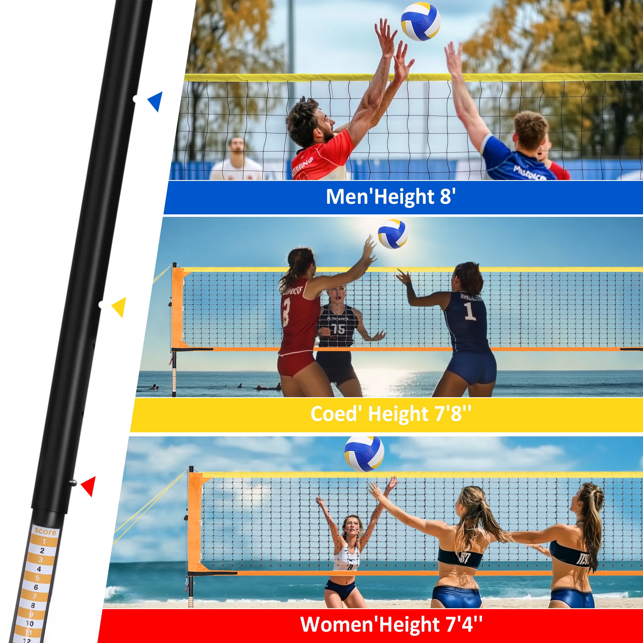 Crtynell Heavy Duty Volleyball Net Outdoor with Anti-Sag System, Adjustable Aluminum Poles, Professional Volleyball Nets Set for Backyard and Beach, Volleyball and Carrying Bag