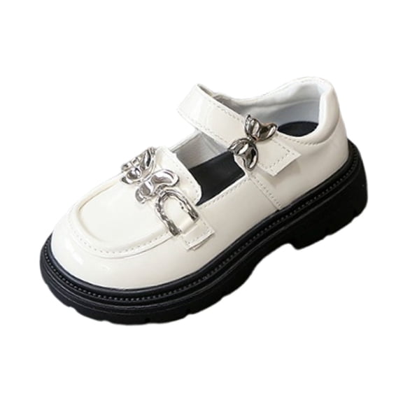 Avrnliq Platform Mary Jane Shoes for Girls, Chunky Sole Easy Clean Non-Slip School Party Shoes, Black White Beige,Size 4-4.5T