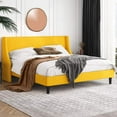 thumbnail image 4 of Einfach King Size Platform Bed Frame with Upholstered Wingback Headboard, Light Yellow, 4 of 6