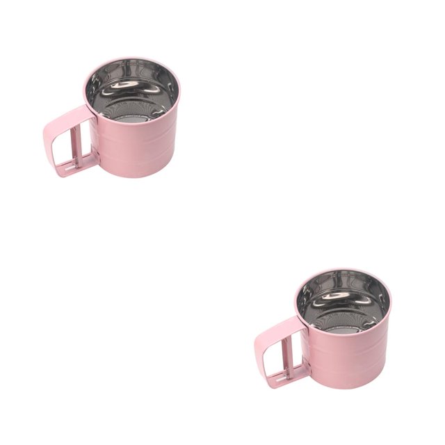 Bewildely Coctelera para hornear TureClos, taza de tamiz, panadería , polvo de hornear inoxidable, diseño de malla, colador, filtro, tamiz de Rosado 2Conjunto