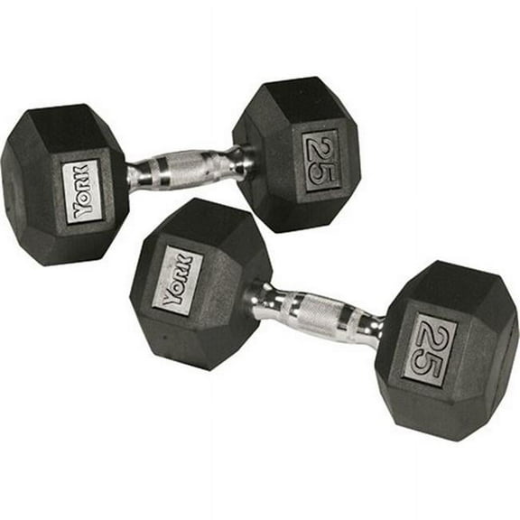 York Barbell 34090 Rubber Hex Dumbbell Set - 5 to 50 lbs