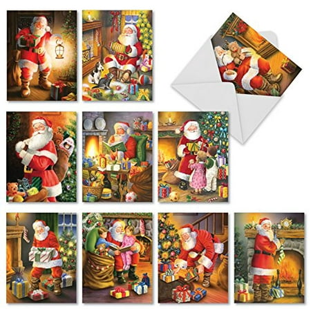 'M3291 SANTA GLOW' 10 Assorted All Occasions Notecards Featuring Nostalgic Illustrations Of Santa On Christmas Eve with Envelopes by The Best Card (The Best Agency Christmas Cards Of 2019)