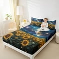 thumbnail image 4 of Homewish Galaxy Starry Sky Twin Sheet Sets,Countryside Sunflower Twin Fitted Sheet,Blue Green Yellow Flat Sheet For Men Women,Breathable Home Decor,3-Piece, 4 of 7