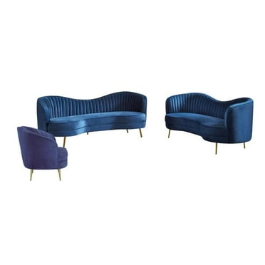 Coaster Company 3 Piece Glam Velvet Living Room Set Blue