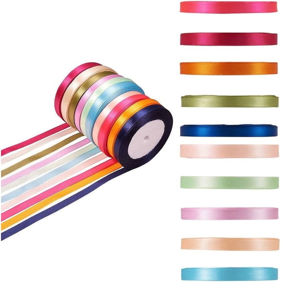 10 Rolls 250 Yards Satin Ribbons 3/8" DIY Craft Fabric Ribbon Mixed Colors