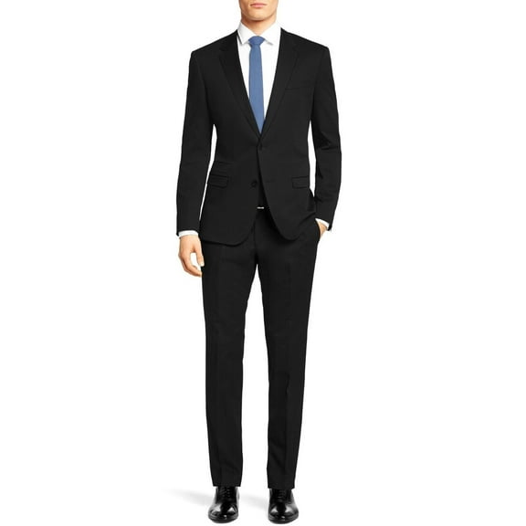 Nicoletti Mens Suit Slim Fit Two Button 2 Piece Notch Lapel Jacket Ticket Pocket Black Stripe