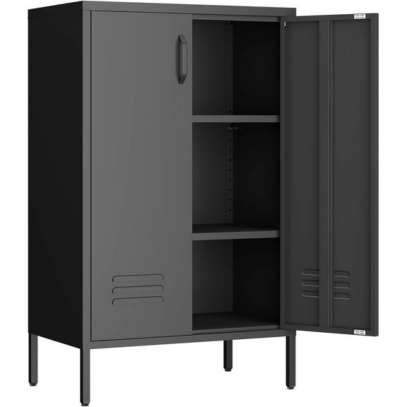 RWTFGV Metal Storage Cabinet,Metal Cabinet with Adjustable Shelves, 2 Door Locker Cabinets with Doors,Morden Accent Cabinets for Living Room,School,Office,Black