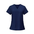 thumbnail image 2 of Qwertyu Women's Scrubs，3 Pocket Scrub Tops for Women, Stretch Fabric Short Sleeve V-Neck Womens Scrub Shirts, 3 Pocket Comfortable Scrub Tops Dark Blue XL, 2 of 6