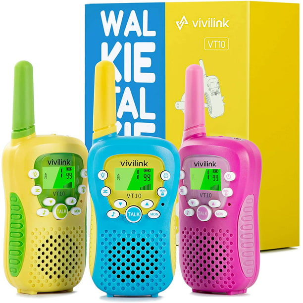 ViviLink VT10 kids Walkie Talkies, 2 Way Radio with 22 Channels walkie talkies LCD Display, 1.6 Mile Range for Boys&Girls Age 3-12 Outdoor Camping Gift, 3 Pack