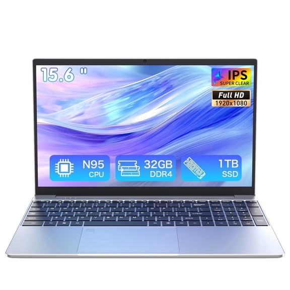AUSVENA 15.6" Student Laptop,32GB RAM 1TB SSD, Intel N95 2.0-3.4 GHz, Windows 11 Pro Laptop, Backlit Keyboard, Fingerprint Unlock