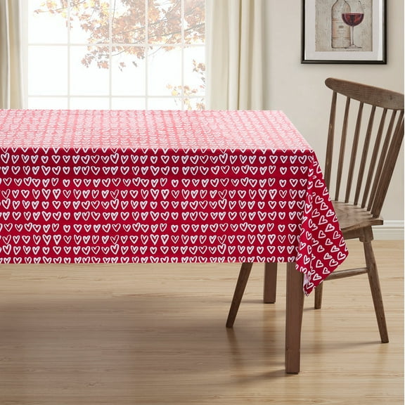 Serafina Home Valentine's Day Vinyl Tablecloth White Hearts 52" x 70"