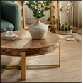 thumbnail image 3 of 31.29"Modern Retro Splicing Round Coffee Table,Fir Wood Table Top with Gold Cross Legs Base(Same SKU:W757123559), 3 of 9