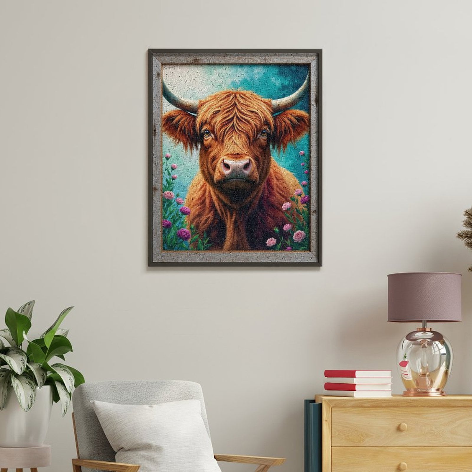 Paint By Numbers Kit for Adults Beginner - DIY Floral Cow Portrait Framed Art Canvas Painting Kits for Adults, Frameless Paint By Number for Adults for Home Wall Decor 16x20 Inch