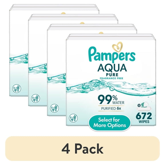 (4 pack) Pampers Aqua Pure Baby Wipes Unscented, 12-Pack, 672 Total Wipes (Select for More Options)