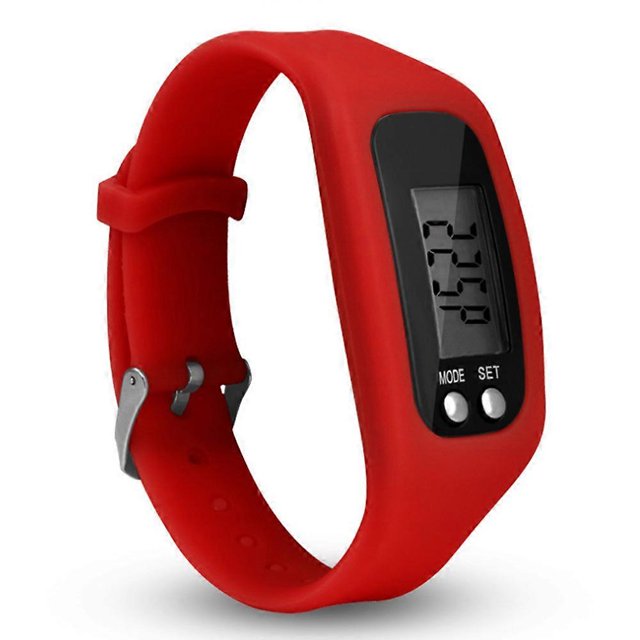 Reloj podómetro con contador de pasos y pantalla LCD, rastreador de actividad física para caminar, color rojo