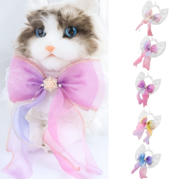 shenmeida Pet Cat Lace Collar Bow Tie Collar Imitation Pearls Necklace Jewelry for Small Doggie Pets Female Puppies Girl Costume