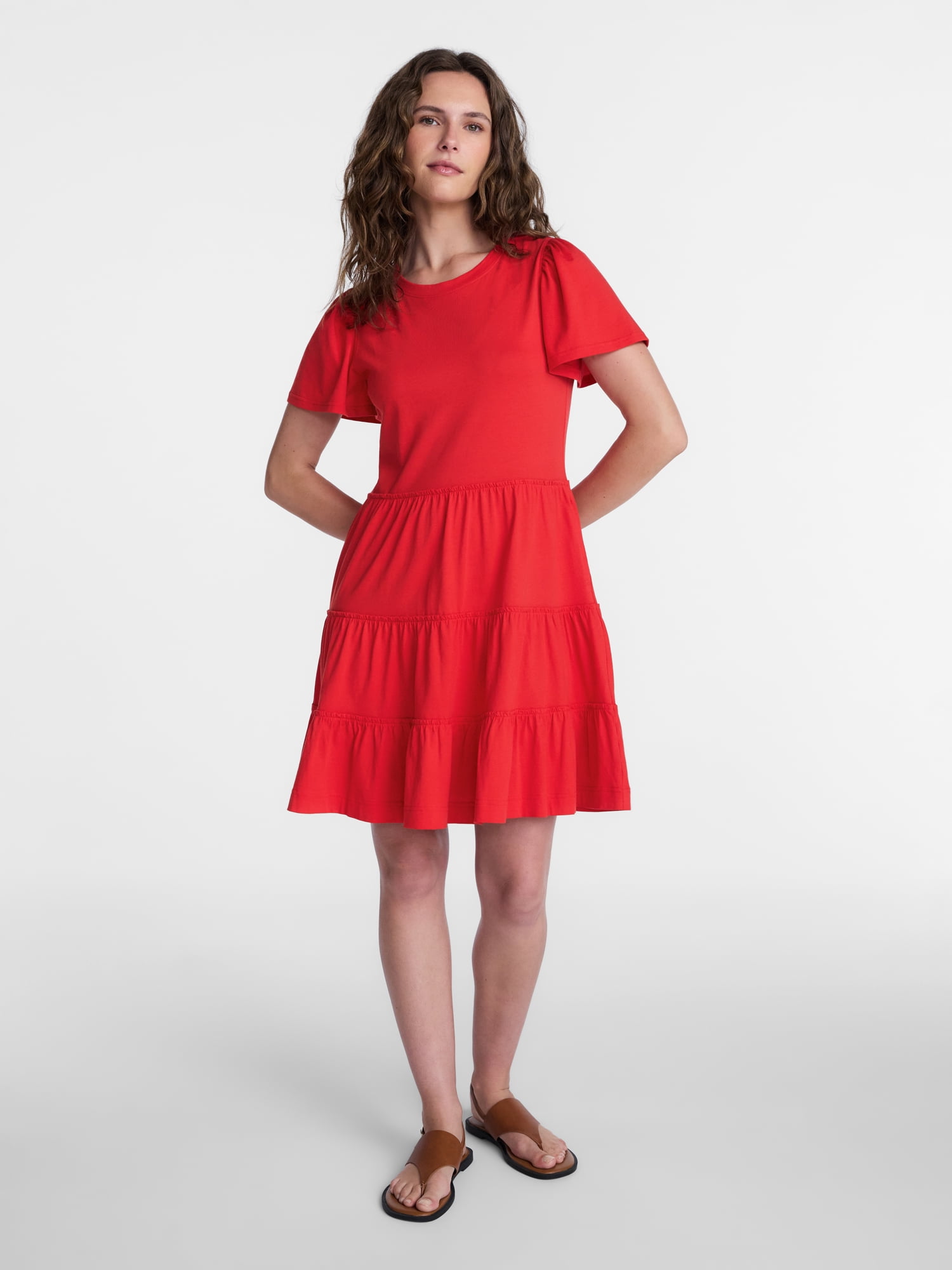 Time and Tru Women's and Women’s Plus Cotton Swing Dress with Short Sleeves, Sizes XS-4X