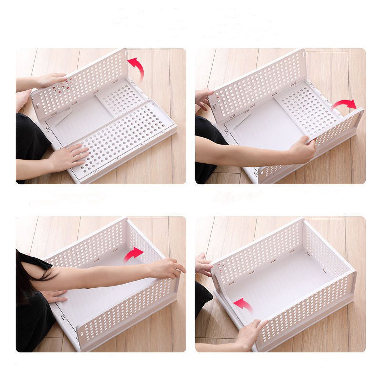 Folding Closet Organizers Storage Box, 4 Count Stackable Storage Basket, Closet Organizers and Storage Drawer Shelf Storage,for Wardrobe Cupboard Kitchen Bathroom Office, 4L