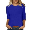 thumbnail image 1 of Pompotops T-shirt Mode Femme Uni Mi-Longueur Manches 3/4 Blouse Col Rond Tops Décontractés Liquidation, 1 of 5