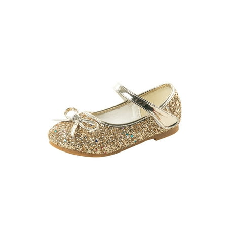 

GENILU Girl Glitter Ballet Flat Dress Shoe Slip on Mary Jane School Shoes Gold 1Y