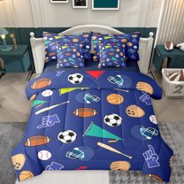 Homewish Football Baseball Game 7 Pieces Bedding Comforter Set,Rugby Sport Theme Full Bedding Set,Deepblue Helmet Fitted Sheet Flat Sheet For Boys Kids,Breathable Home Decor Reversible