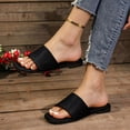 thumbnail image 2 of Rokment Women's Slippers Sandals Trendy Casual Solid Color Leather Square Open Toe Wide Width Slip on Dress Flat Comfortable Walking Slides Shoes Outdoor Summer Black Size 6, 2 of 5