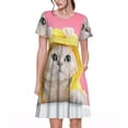 thumbnail image 1 of Balery A Funny Cat Vestidos sueltos de manga corta para mujer, vestidos de verano 2025, vestidos casuales de corte A con vuelo., 1 of 6