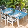 thumbnail image 2 of Blue Christmas Table Cloths for 3 Foot Rectangle Tables, Snowman Snowflake Gifts Xmas Tree Patio Waterproof Elastic Fitted Tablecloths, Washable Rectangular Table Cover for Camping, 2 of 8