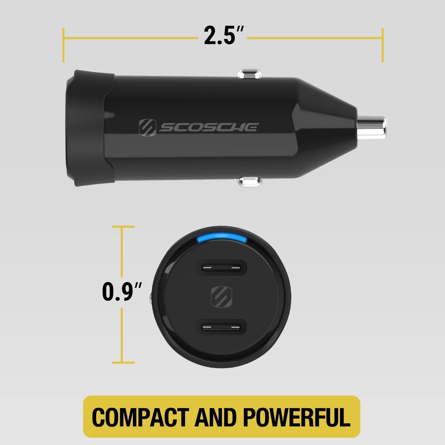 Scosche CPDCC40M-SP PowerVolt 40 W – Adaptateur allume-cigare certifié USB-C Power Delivery à double port