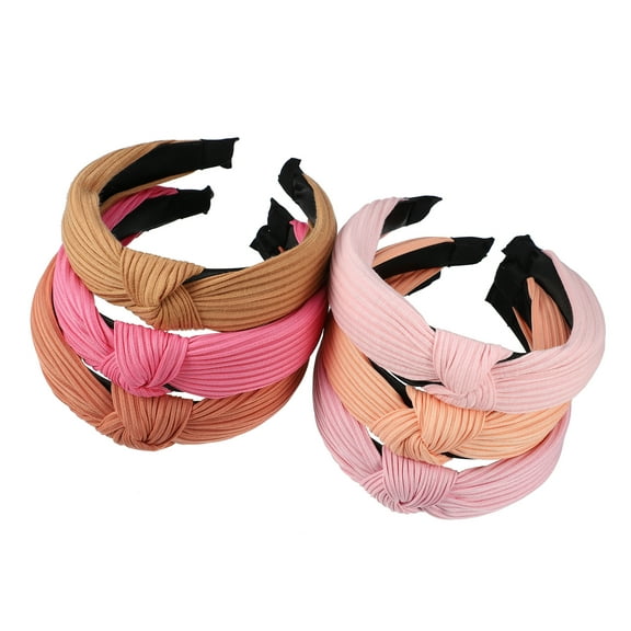 Vocoste 6 Pcs Hair Headband Wide Knotted Headband for Women Girl Pink Orange Brown 1.18" Wide