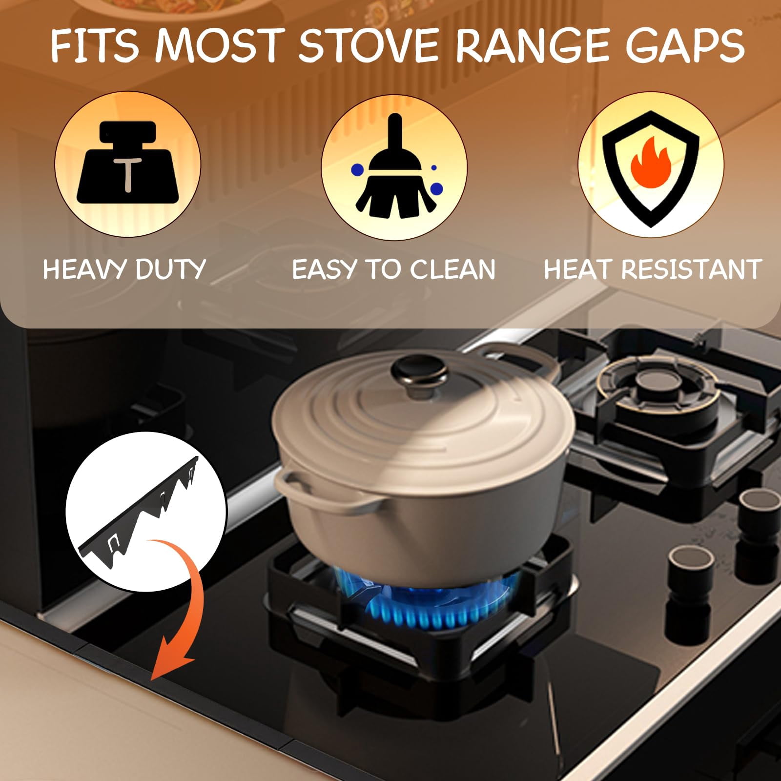 USIONE Stainless Steel Stove Gap Covers,Stove Gap Filler, Range Trim Kit, Stove Gap Guards, Heat Resistant and Easy to Clean, Easy Retractable Length 13.8" to 27.5", Width 0.79",Black(2PCS)