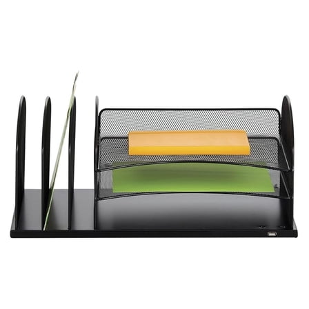 Desktop Organizer with USB Charging Port - Safeco 3231BL Onyx File Sorter, Paper Tray, Black Steel Office Desk Accessories