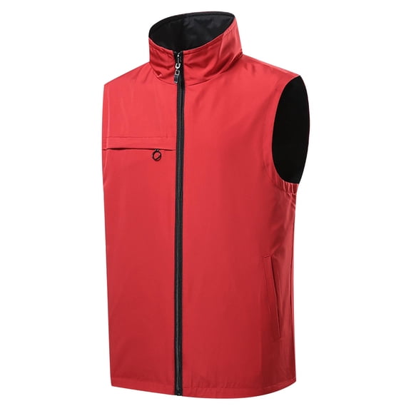 HOOMEUMY Men's Lightweight Sleeveless Jacket Windproof Water Resistant Cargo Vest Outdoor Sports Zipper Vest Red XL