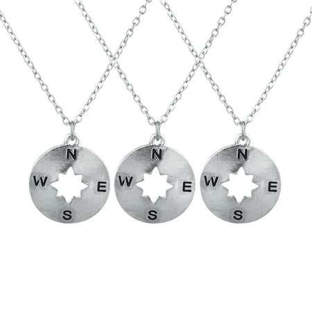 Lux Accessories SilverTone Compass Best Friends Forever Pendant Necklace Set