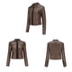 thumbnail image 2 of Chaquetas para mujer Slim Leather Stand Collar Zip Motocicleta Traje Cinturón Abrigo Chaqueta Tops Odeerbi ODB-3, 2 of 6