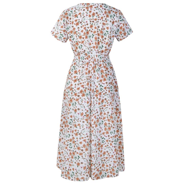 Swsmclt Women's Short Sleeve Floral Printed Midi Dresses V Neck Dress Fall Ruched Cute Beach Vintage Holiday Dinner White Small Swsmclt Women's Short Sleeve Floral Printed Midi Dresses V Neck Dress Fall Ruched Cute Beach Vintage Holiday Dinner White Small