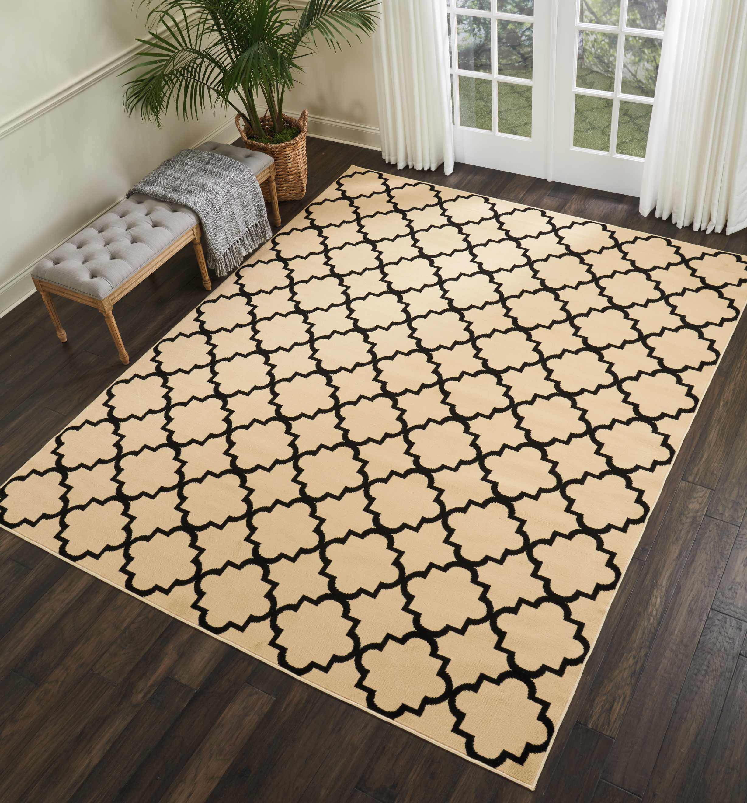 Nourison Grafix Trellis Cream/Black 7'10" x 9'10" Area Rug, (8x10