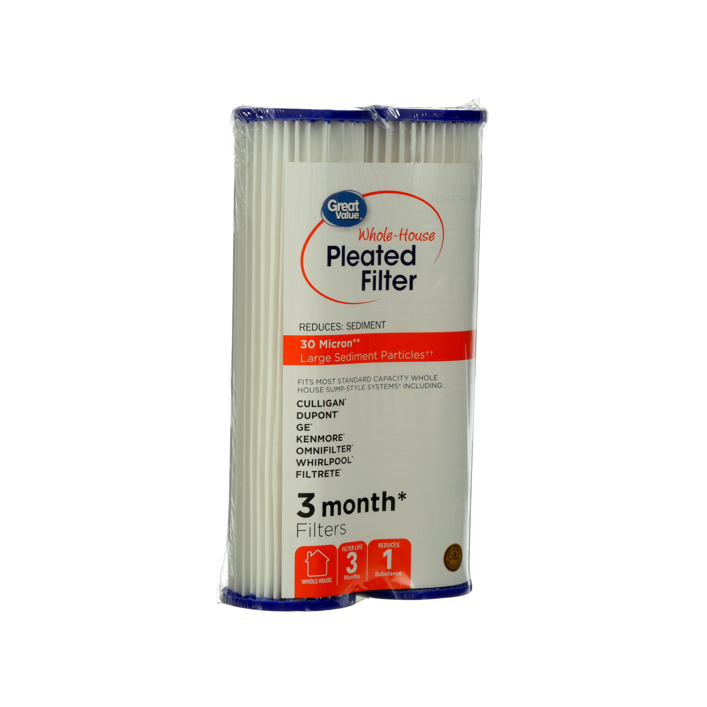 Great Value Standard Capacity Whole House Pleated Filter, 3WH-STDPLGV-F02, 2 Filters