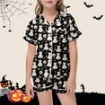 thumbnail image 2 of CONFREE Unisex Kids Halloween Pajamas Set Short Sleeve Cartoon Pumpkin Ghost Sleepwear Tops Pant Hallowmas Loungewear Set Cozy Jammies, 2 of 5