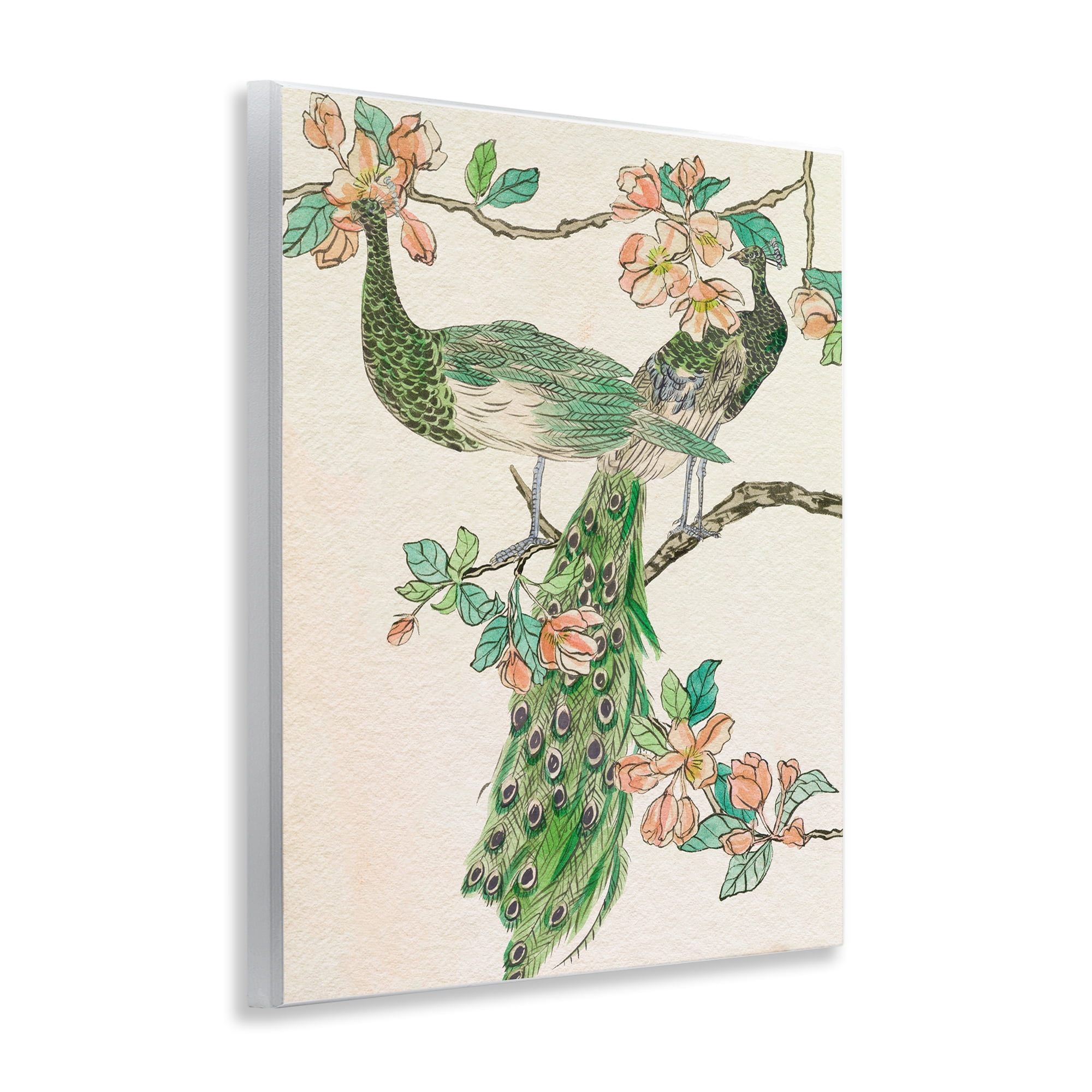Stupell Industries Peacock & Cherry Blossoms Animals & Insects Painting Unframed Art Print Wall Art, 11 x 14