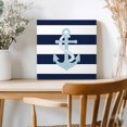 thumbnail image 2 of Framed Canvas Wall Art for Living Room Teal Anchor Wall Decor, Navy Blue Stripes Aesthetic Paintings for Bedroom Office Kitchen Bathroom, Ready to Hang Artwork Wall Pictures 8x8 Inch, 2 of 9