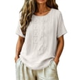 thumbnail image 4 of Blouses for Women Dressy Casual Fashionable Casual Solid Color Pleated Cotton And Linen Tops Shirts Cute Summer Tops1 PC, 4 of 4