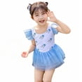 thumbnail image 2 of FINALGANG Toddler Girls One Piece Tutu Swimsuit With Floral Print Square Neck Ruffle Mesh Sleeves Tiered Tulle Skirt For Summer Beach Pool Leisure Swimwear, 2 of 5