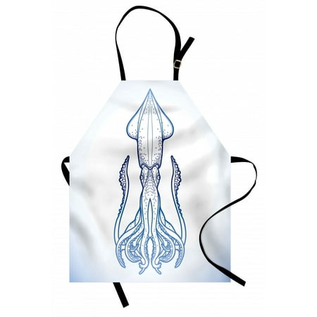

Kraken Apron Squid Figure in Classic Line Art Styled Graphic Nautical Marine Sea Creature Image Art Unisex Kitchen Bib Apron with Adjustable Neck for Cooking Baking Gardening Blue by Ambesonne
