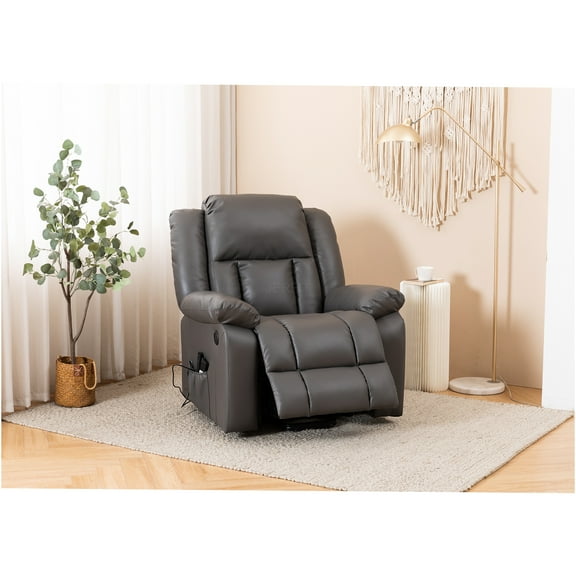 JERFIT Power Lift Recliner Chair with Massage and Heat, Dark Gray PU Leather Electric Recliner for Living Room