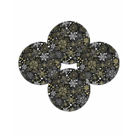 Christmas Round Placemats Set of 4 Black Golden Snowflake Place Mats Washable Woven Placemat Love Heart Winter Snow Circle Braided Table Mat for Kitchen Dining Table Party Home Decor 15 Inch