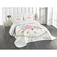 thumbnail image 3 of Ambesonne Shabby Flora Quilted Bedspread Set 3 Pcs, Vintage Clock Roses, Queen Size, Dark Khaki Pale Pink, 3 of 5