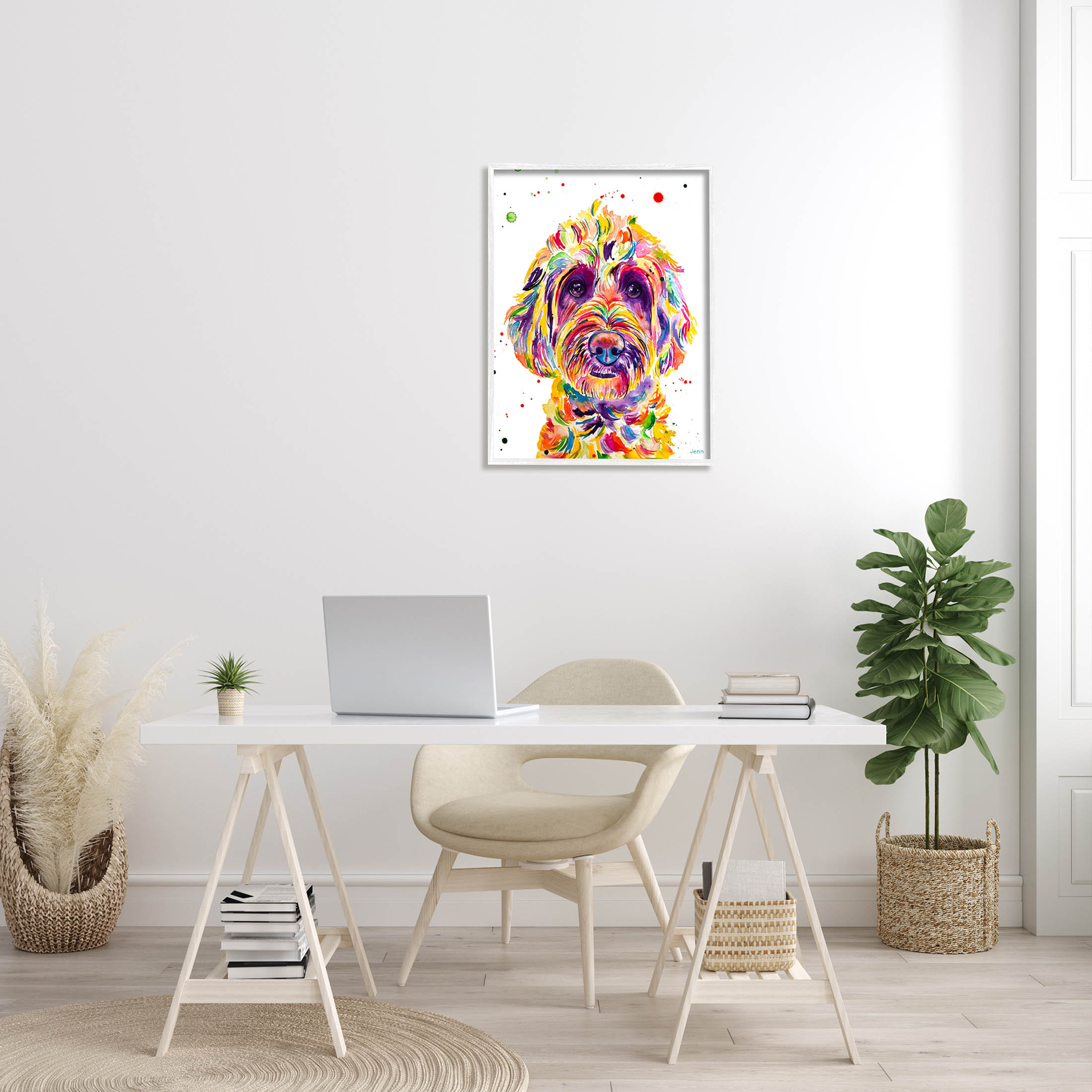 Bold Terrier Dog Pet Portrait Animals & Insects Graphic Art White Framed Art Print Wall Art