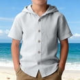 thumbnail image 6 of Boys Hooded Short Sleeve Linen Cardigan Tops Kids Boys Casual Summer Breathable Beach Open Front Shirt Clothes, 6 of 9