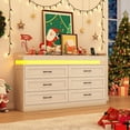 thumbnail image 6 of Blotout 6 Drawer Double Dresser with LED Lights and Charging Station, Wide Chest of Drawers and Metal Handles, Wood Storage Cabinet for bedroom, Living Room, 6 of 8